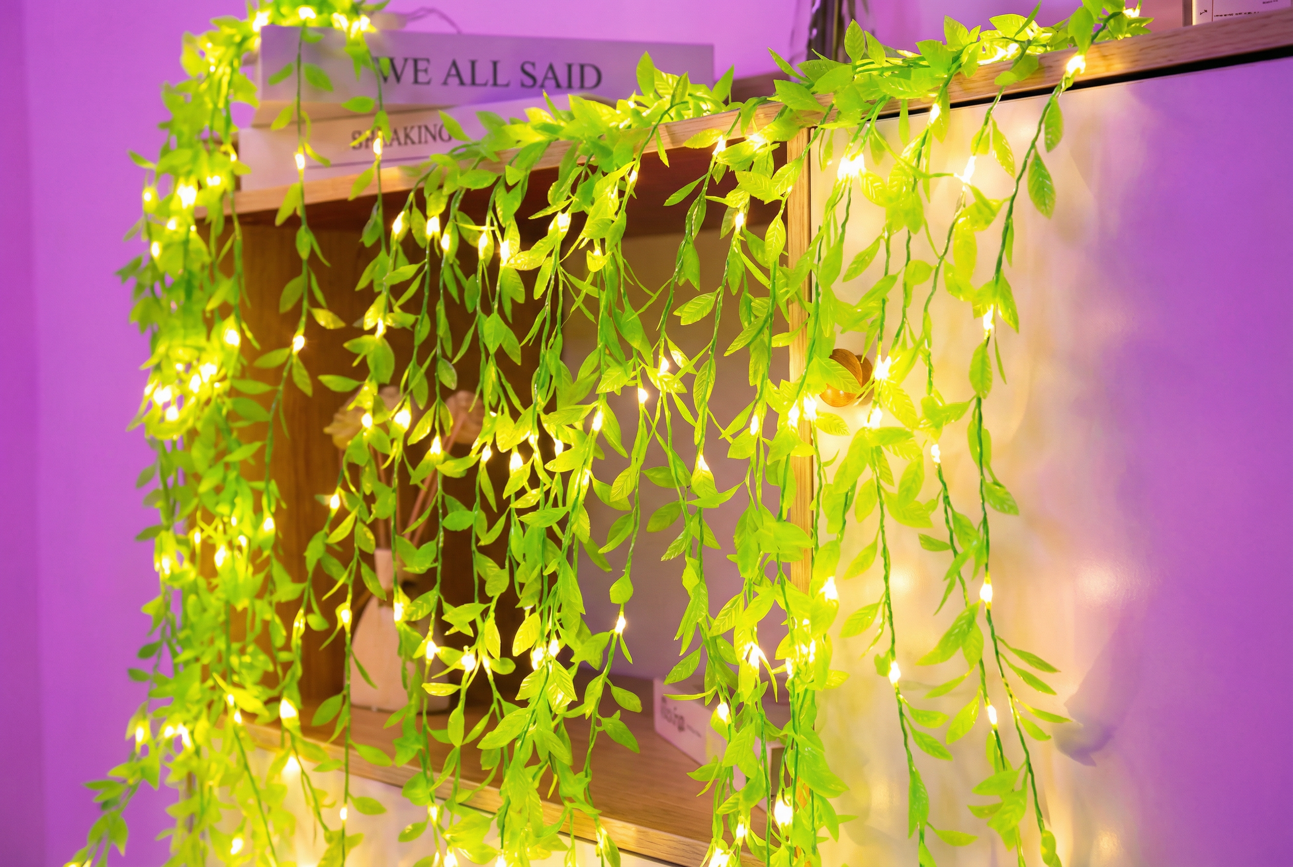 Warm White Decorative LED Lights with Green Leaves for Wall | 3mtr